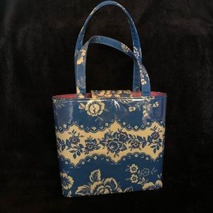 M. Andonìa Blue Flower Purse with Wood Bottom